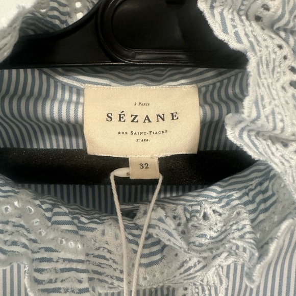 NWT - Sezane Striped Button Down Shirt with Lace Trim - Picture 7 of 10